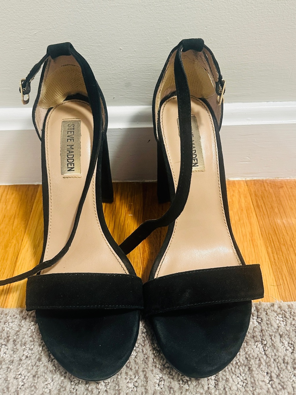 Steve Madden Black Suede Strappy Block Heel Sandals